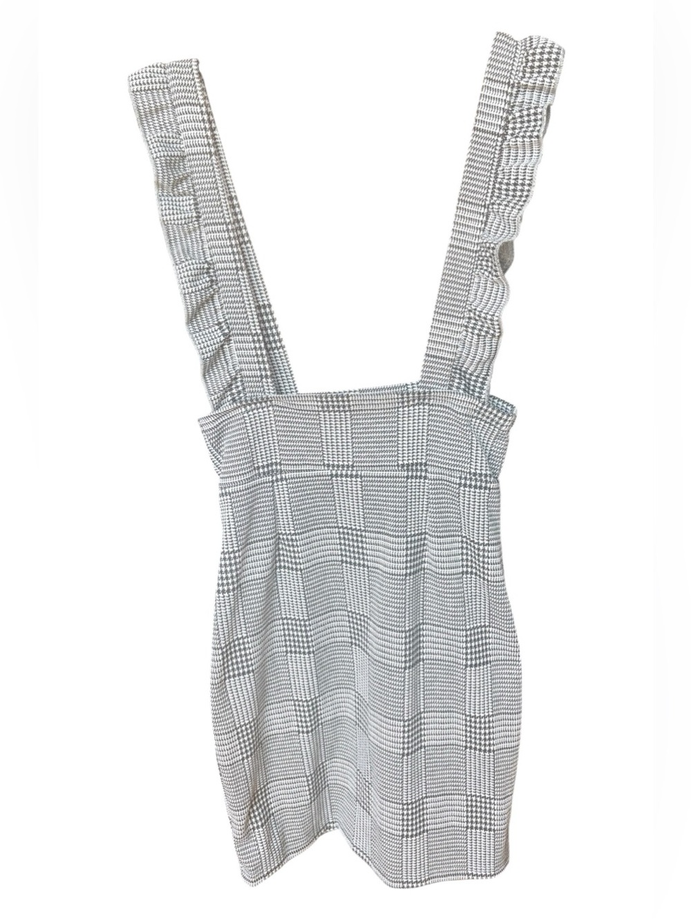 SHEIN Black and White Plaid Strapless Pinafore with Ruffled Straps